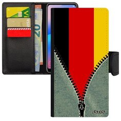 Противоударный чехол книжка на смартфон // Samsung Galaxy A40 // "Флаг Германии на молнии" Туризм Дизайн, Utaupia, серый