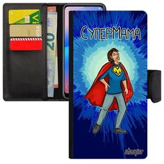 Противоударный чехол книжка на смартфон // Samsung Galaxy A40 // "Супермама" Юмор Комикс, Utaupia, синий