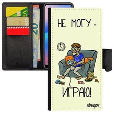 Противоударный чехол книжка на смартфон // Samsung Galaxy A40 // "Не могу - играю!" Geek Карикатура, Utaupia, белый