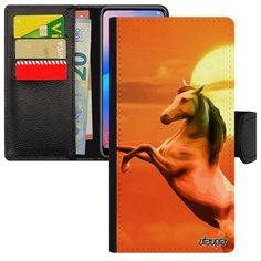 Противоударный чехол книжка на смартфон // Samsung Galaxy A40 // "Лошадь" Жеребец Рысак, Utaupia, оранжевый