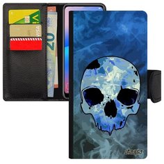 Чехол книжка на смартфон // Samsung Galaxy A40 // "Череп" Хэллоуин Кость, Utaupia, голубой