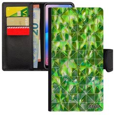 Яркий чехол- книжка на смартфон // Galaxy A40 // "Плиточный мотив" Квадрат Мрамор, Utaupia, зеленый