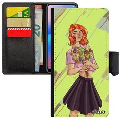 Чехол книжка на смартфон // Samsung Galaxy A40 // "Девушка и цветы" Аниме Букет, Utaupia, цветной