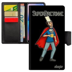 Красивый чехол- книжка на смартфон // Galaxy A5 2017 // "Супербретонка" Смешной Супергерой, Utaupia, черный
