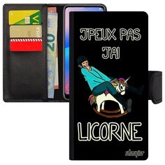 Яркий чехол- книжка на смартфон // Samsung Galaxy S8 // "Не могу - у меня единорог!" Картинка Рисунок, Utaupia, черный