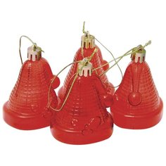 Украшения елочные подвесные "Колокольчики", набор 4 шт., 6,5 см, пластик, полупрозрачные, красные, 59596 Веселый хоровод