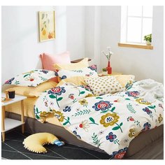 Постельное белье Розовые сны, семейный размер с простыней на резинке 180*200, сатин, с наволочками 50х70, СК-443- дуэт-50-180