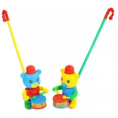 Каталка на палочке ZHORYA "Мишка с барабаном", стучит по барабану, в пакете, 15*13*22 см, (палочка 40 см) (ZY863377)