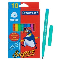 Фломастеры 10 цветов, Centropen Trio 2570/10, суперсмываемые
