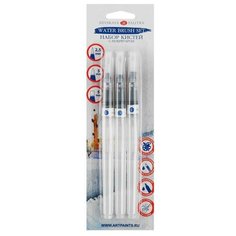 Набор кистей с резервуаром, синтетика, 3 штуки (круглые №1, 3; плоская № 1) Невская палитра