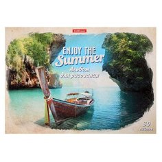 Альбом для рисования А4, 30 листов на клею Enjoy The Summer, обложка мелованный картон, жёсткая подложка, блок 120 г/м2 Erich Krause