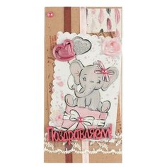 Конверт для денег "Поздравляем!" ручная работа, слонёнок на е Стильная открытка