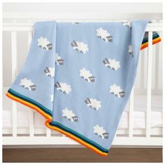 Плед вязаный Крошка Я "Овечки" цв. голубой, 80*100 см, 100% хлопок