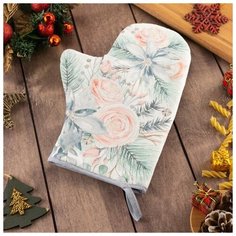Варежка- прихватка "Christmas flowers" 20х28см, саржа, 100% х/л, ватин 250г/м2 Этель