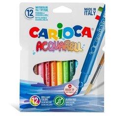 Фломастеры акварельные 12 цветов, Carioca "Acquarell", 3.0 мм, с кистевым пишущим узлом, смываемые, картон, европодвес