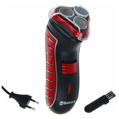 Электробритва Sakura SA-5414RB, сеточная, 3 плавающие головки, триммер, АКБ, красная