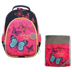 Рюкзак каркасный, Luris «Джерри 2», 38 х 28 х 18 см, наполнение: мешок для обуви, «Бабочки