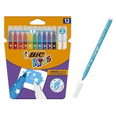 Фломастеры 10 цветов и 2 обесцвечивающих, детские, стираемые, BIC Kids Magic