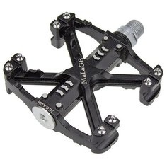 Велосипедные педали TBS mlg-AX08 алюминиевые, 91х81х22мм, ось CrMo, 1 шариковый подшипник + 1 подшипник скольжения, сменные шипы, вес 360г чёрные