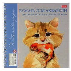 Альбом для акварели 205 х 205 мм, 20 листов на гребне «Рисуем», обложка мелованный картон, тиснение, блок 220 г/м², жёсткая подложка Hatber