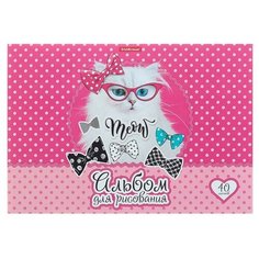 Альбом для рисования А4, 40 листов, на клею Erich Krause Cool Cat, блок 120 г/м2, обложка мелованный картон 170 г/м2, жёсткая подложка 360 г/м2, белизна 100%