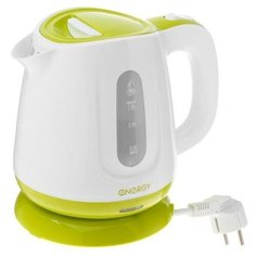 Чайник электрический ENERGY E-234, пластик, 1 л, 1100 Вт, бело- зеленый
