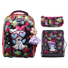 Рюкзак каркасный, Across 490, 39*29*17 см, с наполнением: мешок для обуви, пенал, брелок, «Киса