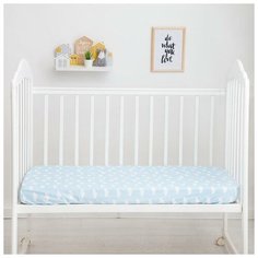 Простыня на резинке "LoveLife" Голубые облачка 60*120+20 см, 100% хлопок, сатин