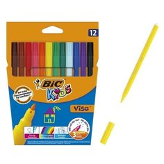 Фломастеры 12 цветов, детские, смываемые, тонкое письмо, BIC Kids Visa