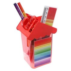 Набор настольный детский Радуга (подставка + 2 каранд + линейка + точил + ластик + блокнот 8 листов + ножницы) Calligrata