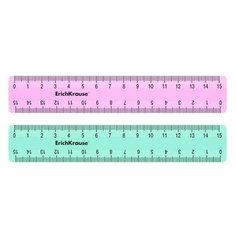 Линейка 15 см, ErichKrause Pastel Mint, в коробке- дисплее, микс из 2- х цветов