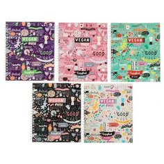 Тетрадь А5+ 96 листов в клетку, на гребне VEGAN, обложка мелованный картон, глянцевая ламинация, блок офсет, микс Альт