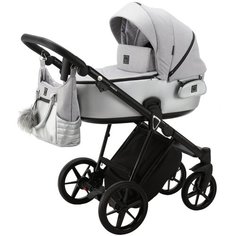 Коляска универсальная Adamex Porto TIP 2 в 1, PO-PS89 - Светло-серый, серебристая экокожа