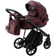 Коляска универсальная Adamex Porto LUX 2 в 1, PO-PS40 - Бордовый, бордовая экокожа