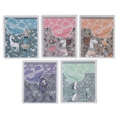 Тетрадь А5+, 80 листов в клетку, на гребне "Девочка и единорог", обложка мелованный картон, глянцевая ламинация, блок офсет, микс Альт