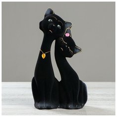 Копилка "Коты пара Свидание", покрытие флок, чёрная, 27 см Керамика ручной работы
