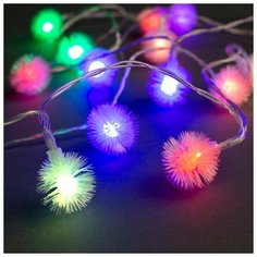 Гирлянда "Нить" 3 м с насадками "Ёжики", IP20, прозрачная нить, 20 LED, свечение мульти, фиксинг, 3 х AA Luazon Lighting