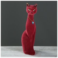 Копилка "Кошка Мурка", покрытие флок, бордовая, 28 см Керамика ручной работы