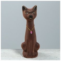 Копилка "Кот Мурзик", покрытие флок, коричневая, 29 см Керамика ручной работы