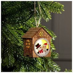 Luazon Lighting Подвеска световая "Домик и снеговики", 8х7х5.5, LR1130*3, Т/белый