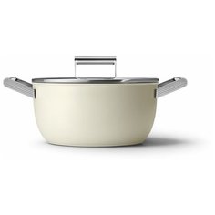 Кастрюля с двумя ручками и крышкой 24 см, 4.6 л, кремовая Smeg