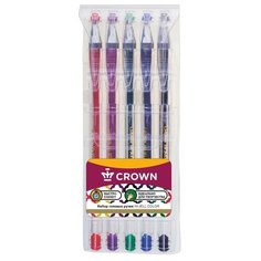Набор гелевых ручек 5 цветов Crown, узел 0.5 мм, европодвес