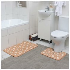 Набор ковриков для ванны и туалета «Ромашки», 2 шт: 50×80, 40×50 см, цвет бежевый Доляна