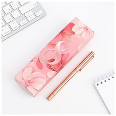 Ручка розовое золото металл в подарочной коробке "С праздником весны! Art Fox