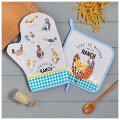 Набор кух. "Chicken Ranch" варежка- прихватка 20х28см, прихватка 19х19см,100% хл Этель