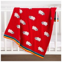 Плед вязаный Крошка Я "Овечки" цв. красный, 80*100 см, 100% хлопок