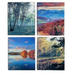 Тетрадь 80 листов в клетку на гребне "Природа", обложка мелованный картон, глянцевая ламинация, микс Альт