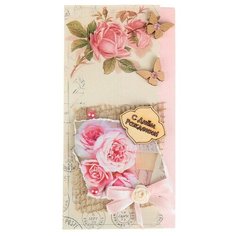 Конверт для денег "С Днём Рождения!" ручная работа, розовые розы Стильная открытка