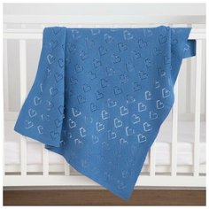 Плед вязаный Крошка Я "Сердечки" цв. синий, 80*100 см, 100% хлопок