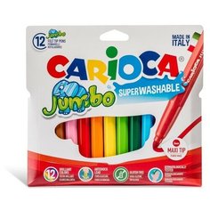 Фломастеры 12 цветов Carioca "Jumbo" 5 мм, утолщенные, смываемые, картон, европодвес